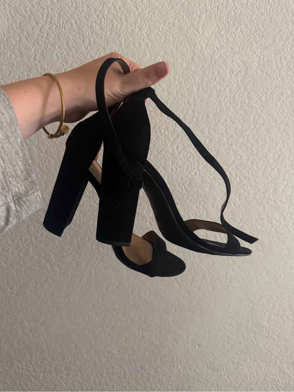 Merona Black Suede Block Heel Ankle-Strap Sandals
